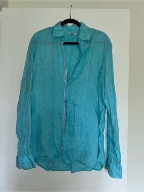 Tiki Light Turquoise Linen Shirt